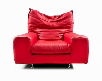 Vintage Italian Red Leather Armchair Maralunga Vico Magistretti for Cassina Style Mid Century Chair