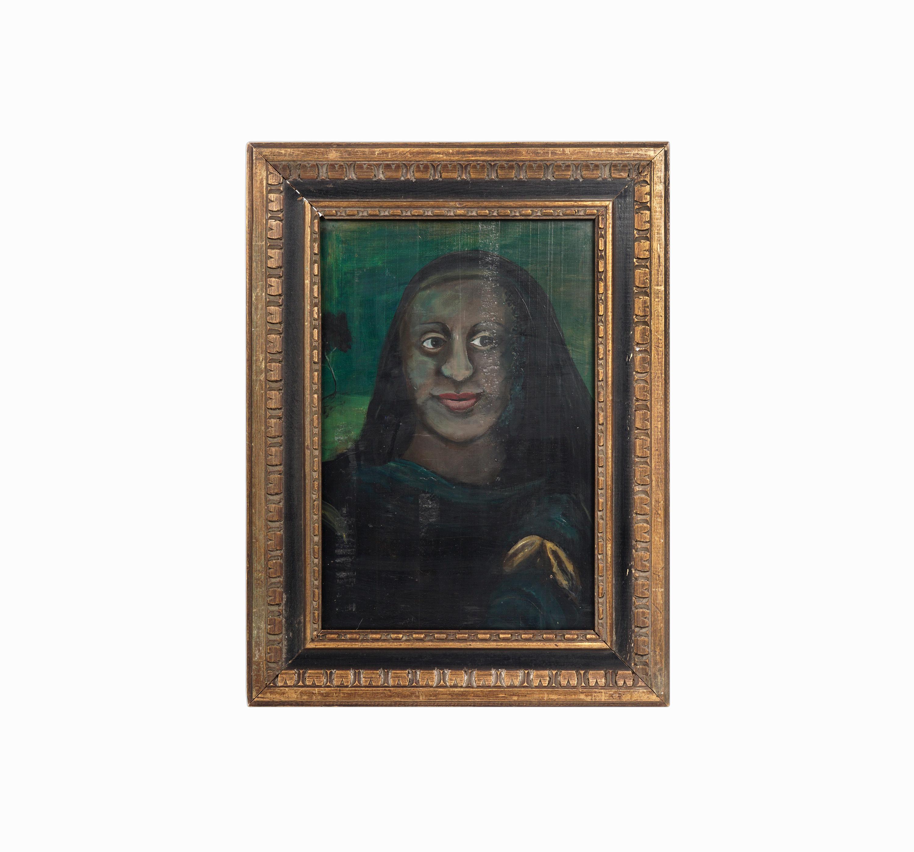 M. Sheehan Oil Painting on Wood Folk Art African American Portrait Vintage