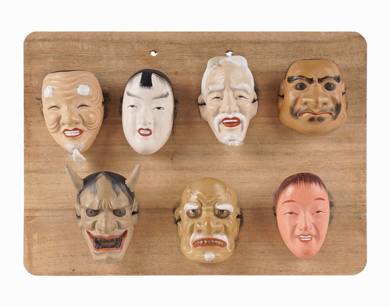 Noh Theater Ceramic Mask Japan Miniature Netsuke Seven Lucky Gods image 5