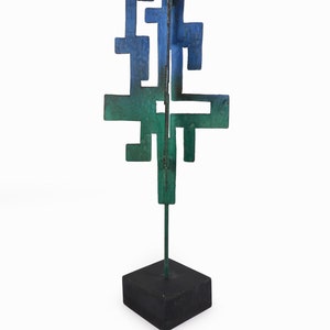 Brutalist Metal Sculpture Abstract Geometric Mid Century image 3