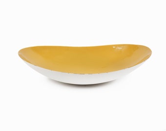 Krenit Style Enameled Bowl White Yellow Mid Century Modern