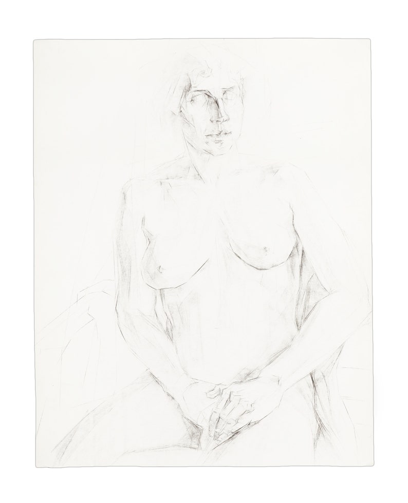 1985 Nude Figure Cubist Drawing on Paper Vintage image 2
