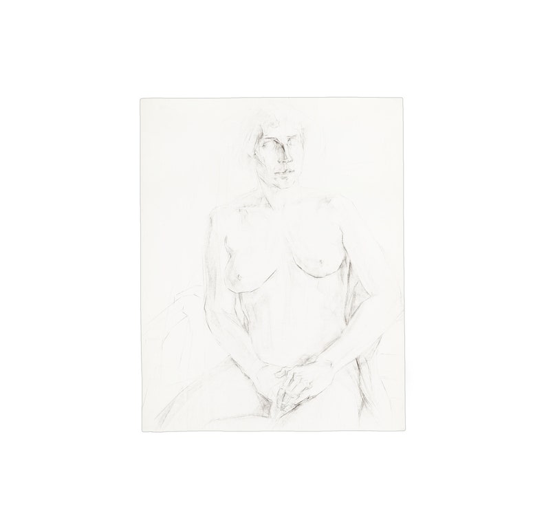 1985 Nude Figure Cubist Drawing on Paper Vintage image 1