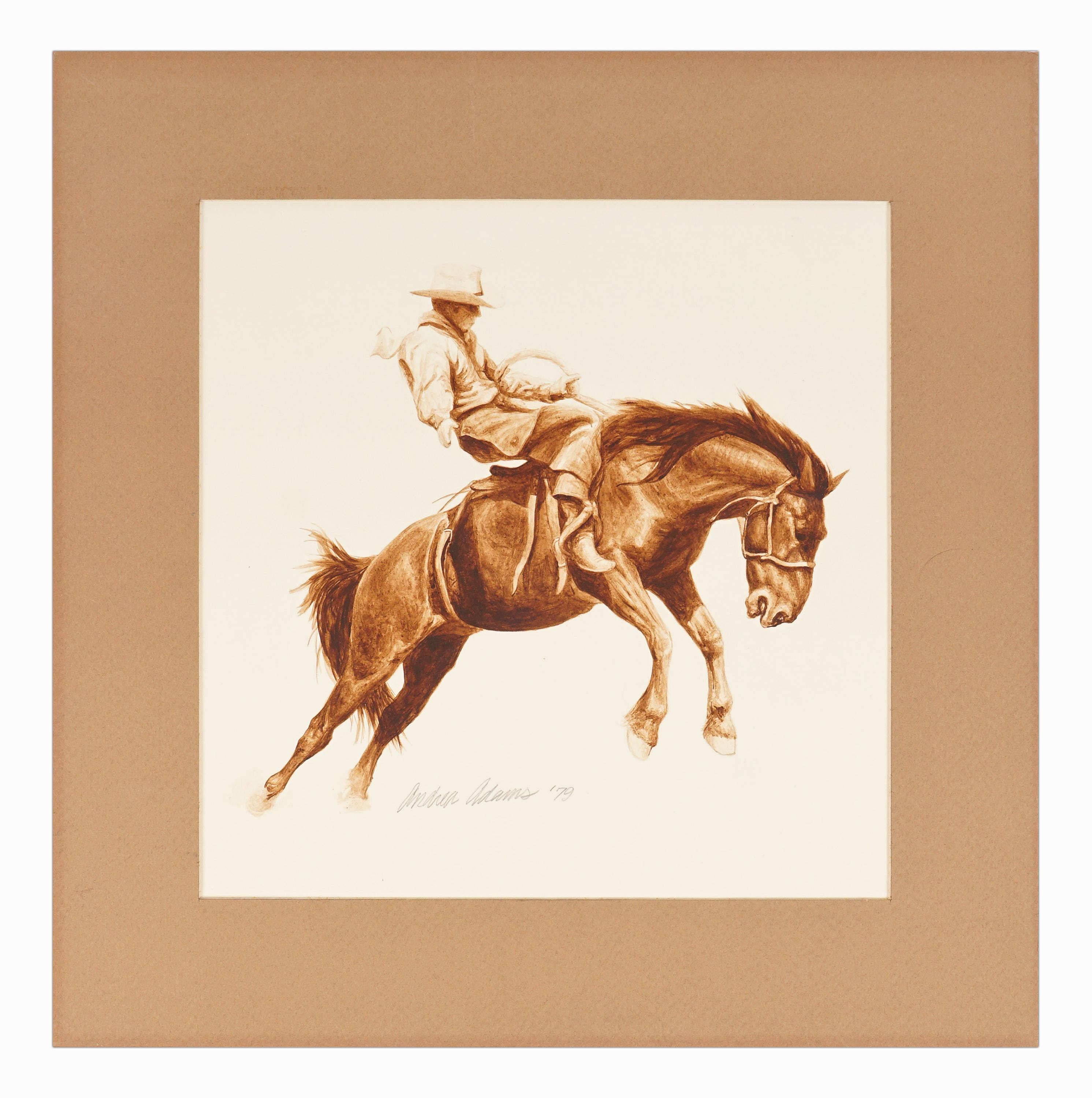 1979 Andrea Adams Lithograph on Board Cowboy Print Horse Riding