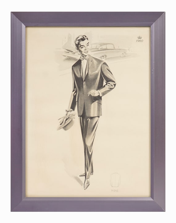 1960 Fashion Print Advertising Men's Suit Jacket Mid Century H545