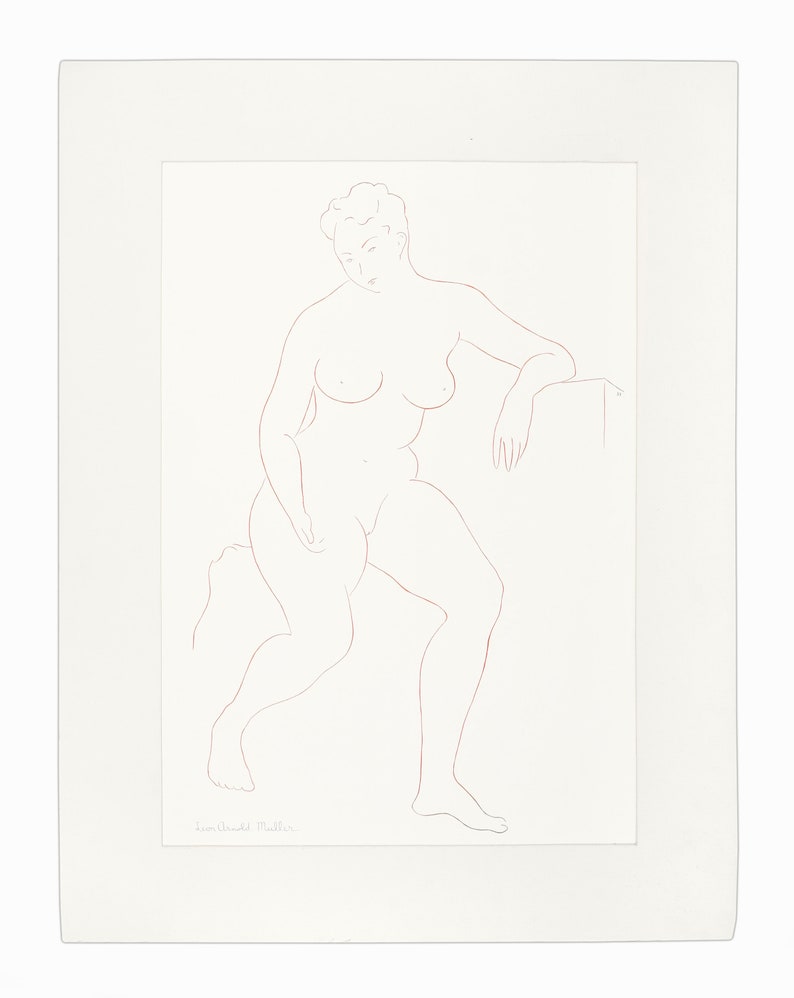 Leon Arnold Muller Line Drawing on Paper Nude Woman Henri Matisse Style image 2