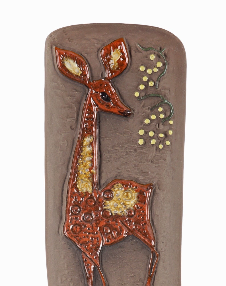 1970s Ester Wallin Ceramic Plaque Deer Wall Sculpture Upsala Ekeby 0146E image 3