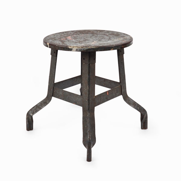 Industrial Round Metal Stool Mid Century