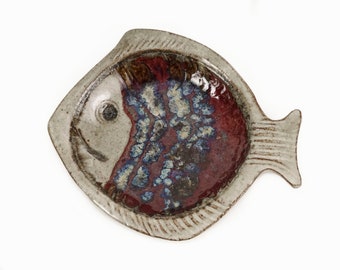 Mid Century Ceramic Tray Blue Fish Design Modern