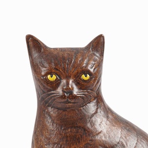 Vintage Ceramic Cat Figurine Brown Yellow Eyes image 3