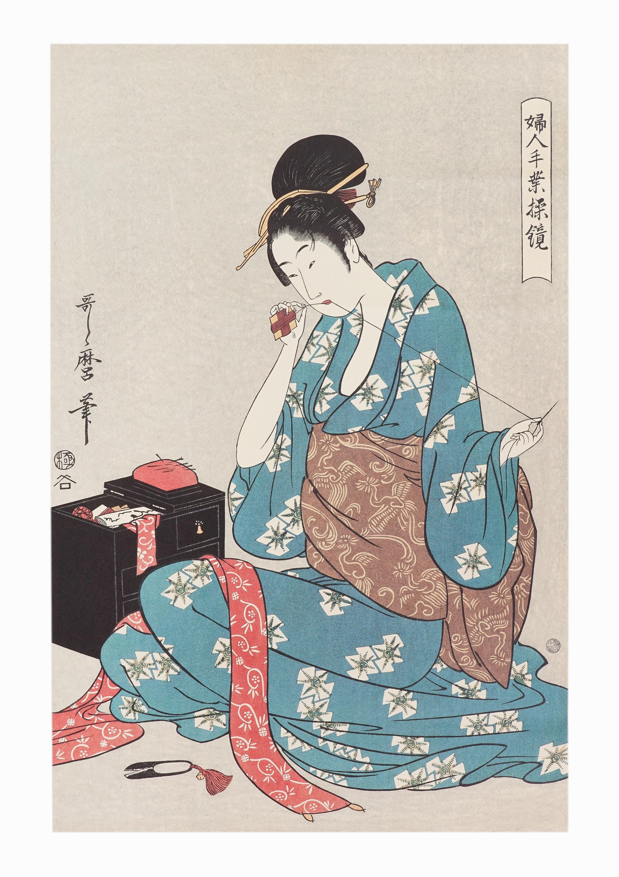 版画　喜多川歌麿 喜多川歌麿 浮世絵版画 日本刺繍 - Etsy 日本