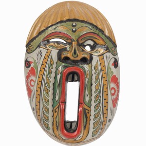 Vintage Wooden Mask Hand Painted Wall Hanging Folk Art image 2