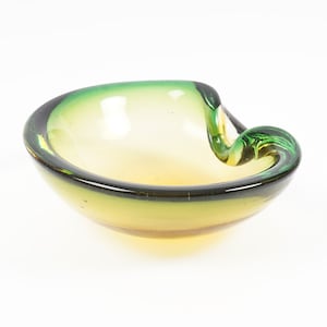 Murano Sommerso Glass Bowl Italy Green Amber Small image 3