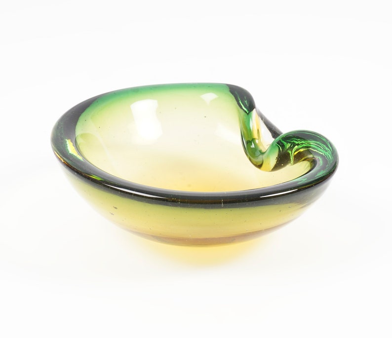 Murano Sommerso Glass Bowl Italy Green Amber Small image 3