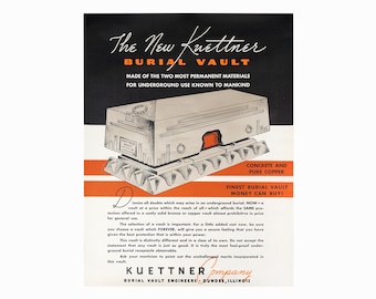 1960s Kuettner Burial Vault Print Advertisment Funeral Home Vintage
