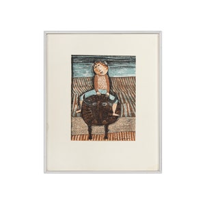 1970s Graciela Boulanger Lithographie « Enfant sur le Taureau »