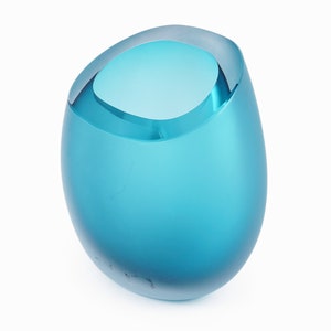 Murano Style Glass Vase Frosted Blue Italy image 3