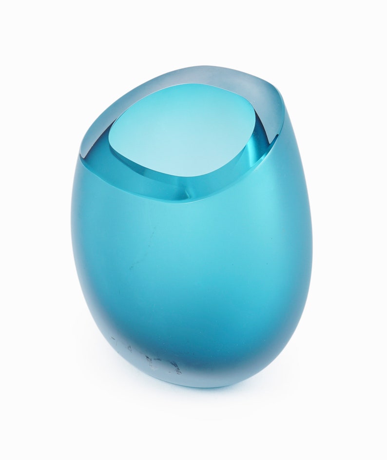 Murano Style Glass Vase Frosted Blue Italy image 3