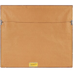 May include: The back of a framed picture with a yellow label that reads "ARTISTIC FRAME SERVICE INC."