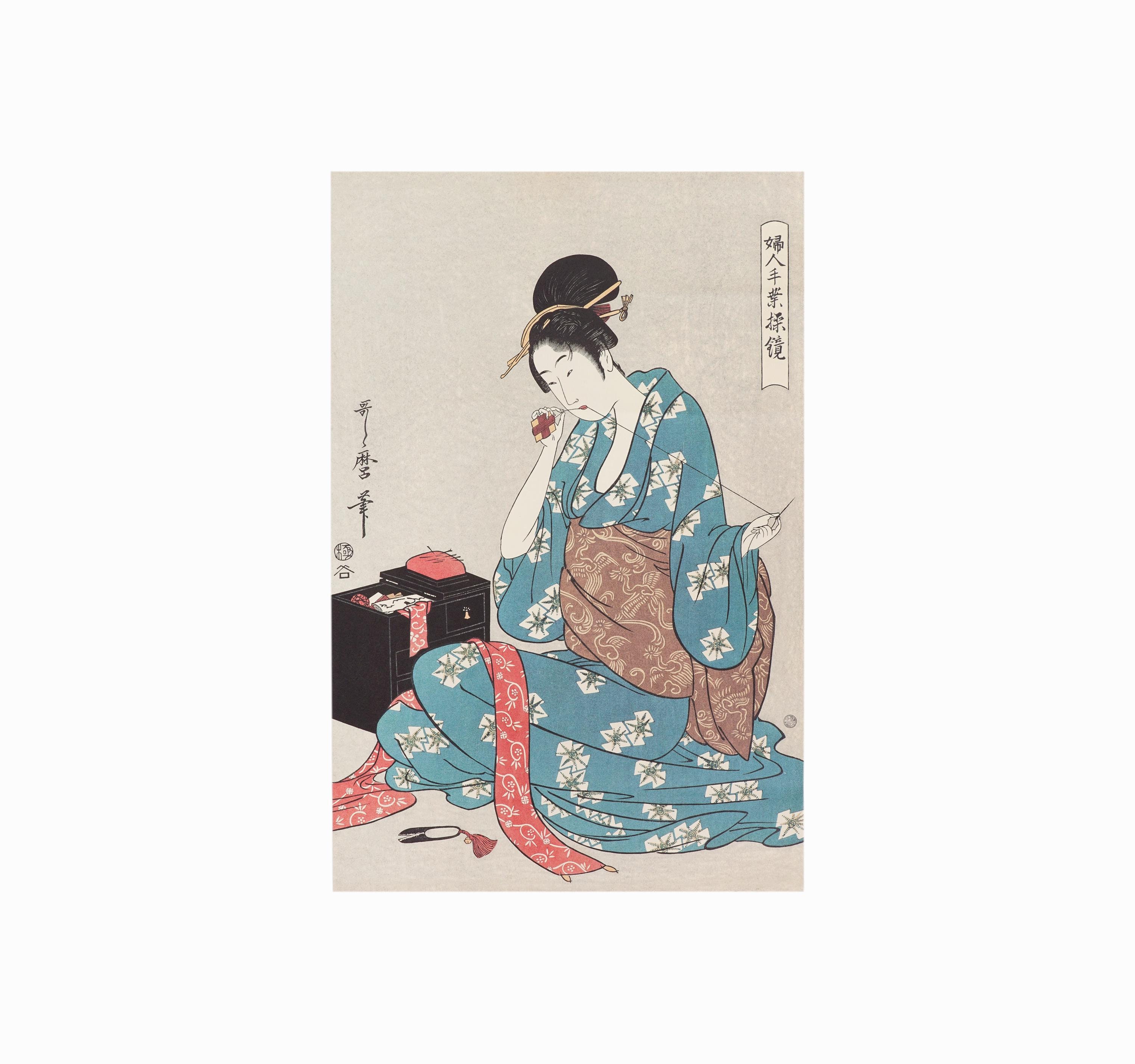 版画　喜多川歌麿 喜多川歌麿 浮世絵版画 日本刺繍 - Etsy 日本