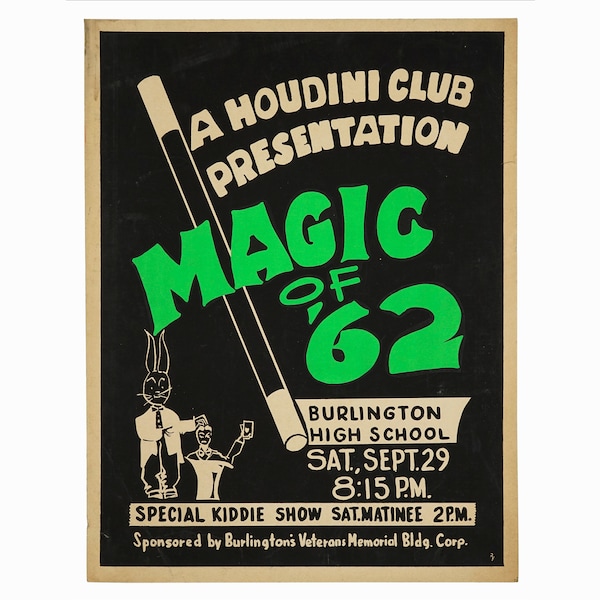 1962 Screen Print Houdini Club Magic of '62 Poster