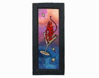 Reverse Painting on Glass of Female Devil Woman Vintage