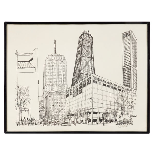 Vintage Chicago Lithograph on Paper Print Landmark Architecture