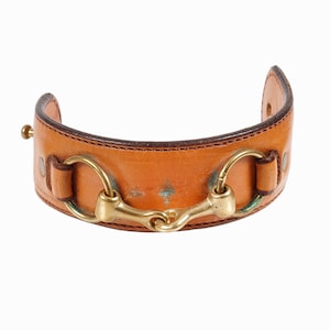 Rebecca Ray Snaffle Bit Cuff Bracelet Bridle Leather Brass Vintage
