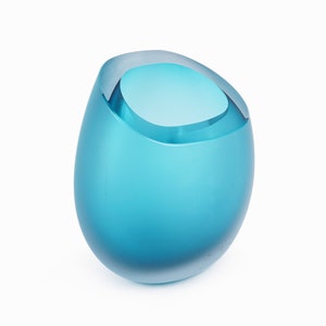 Murano Style Glass Vase Frosted Blue Italy image 2