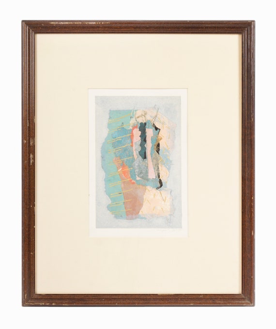 抽象画 美術　ミクストメディア 抽象画 絵画 ミクストメディア 秋永清二 「海辺の街」 額付き