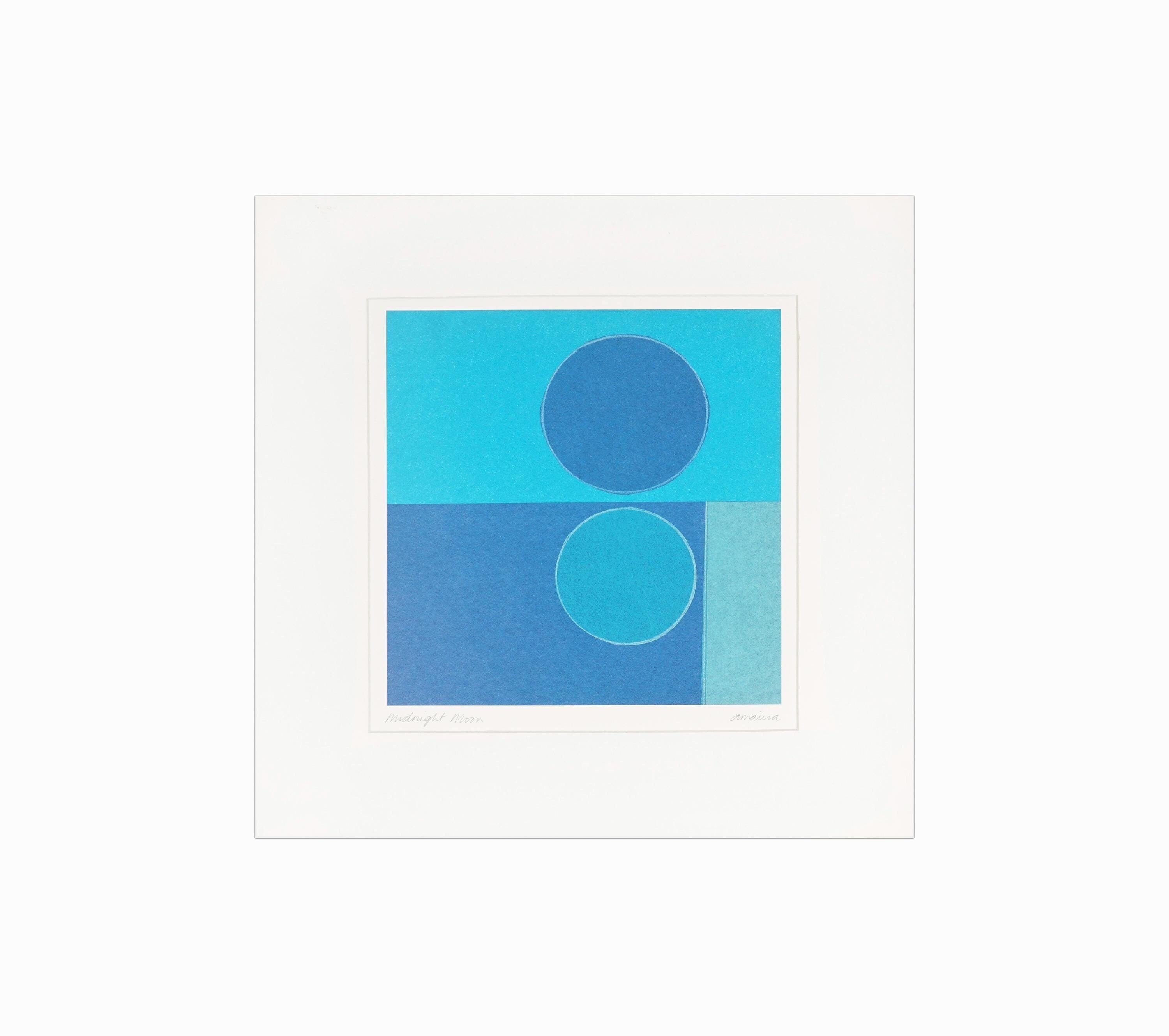 MIDNIGHT MOON Amaina 80年代　絵画　青 1990s Abstract Geometric Lithograph MIDNIGHT MOON by Amaina