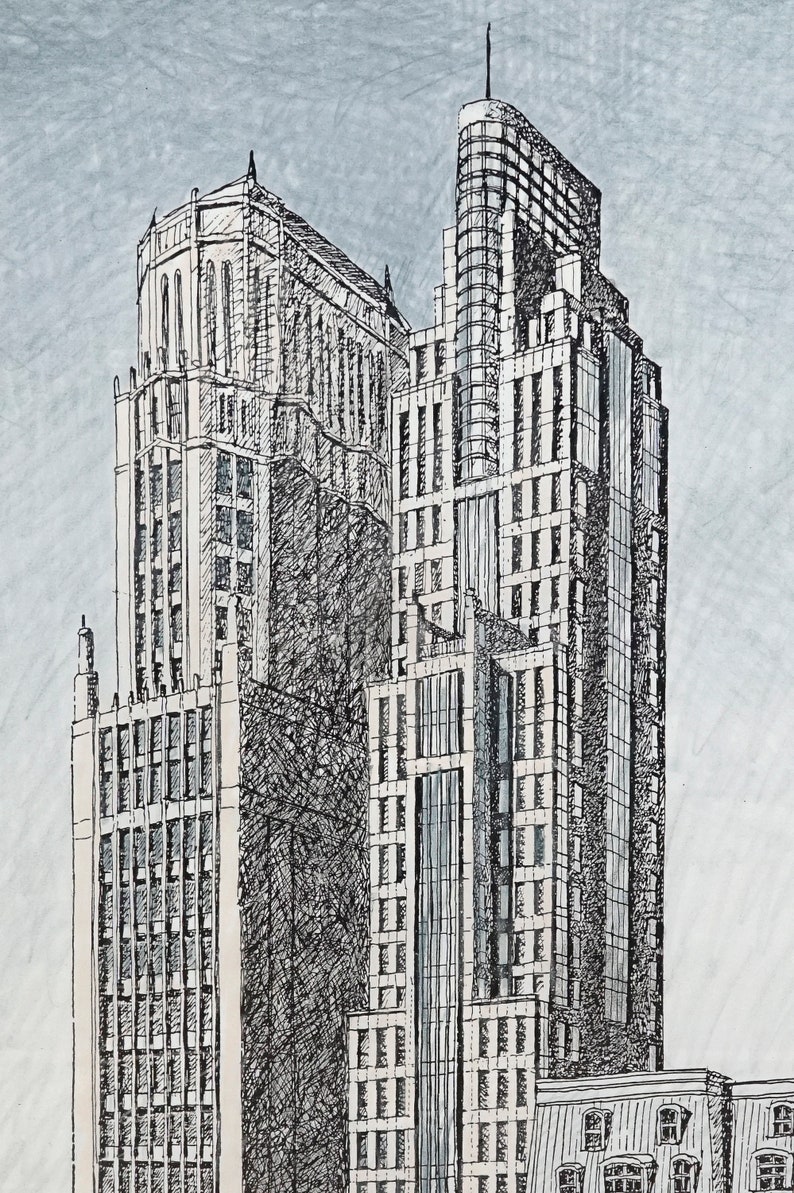 Vintage Architectural Rendering Chicago Building Drawing | Etsy