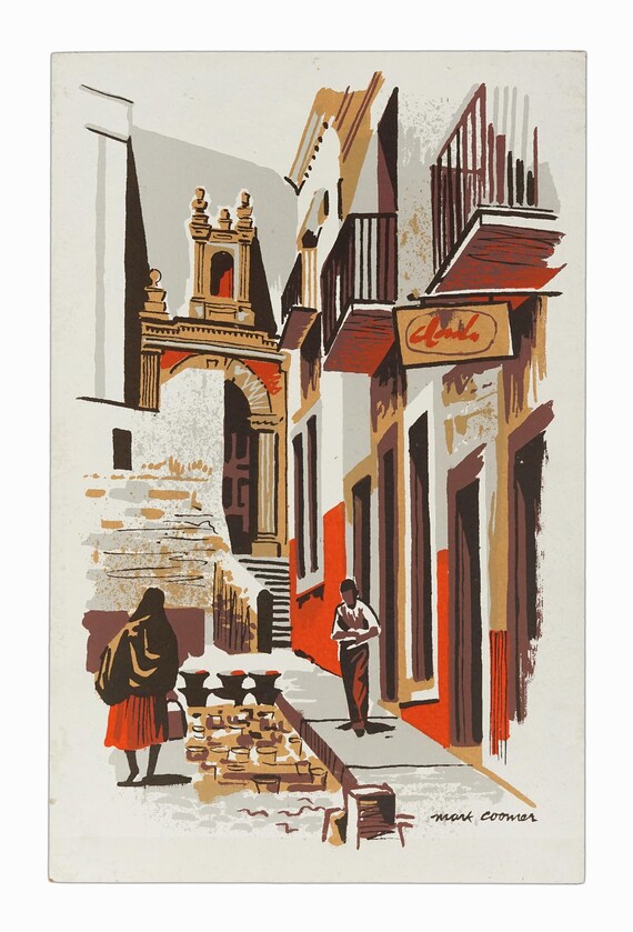 Mark Coomer Serigraph Street Vendor Hawker Street Scene Print