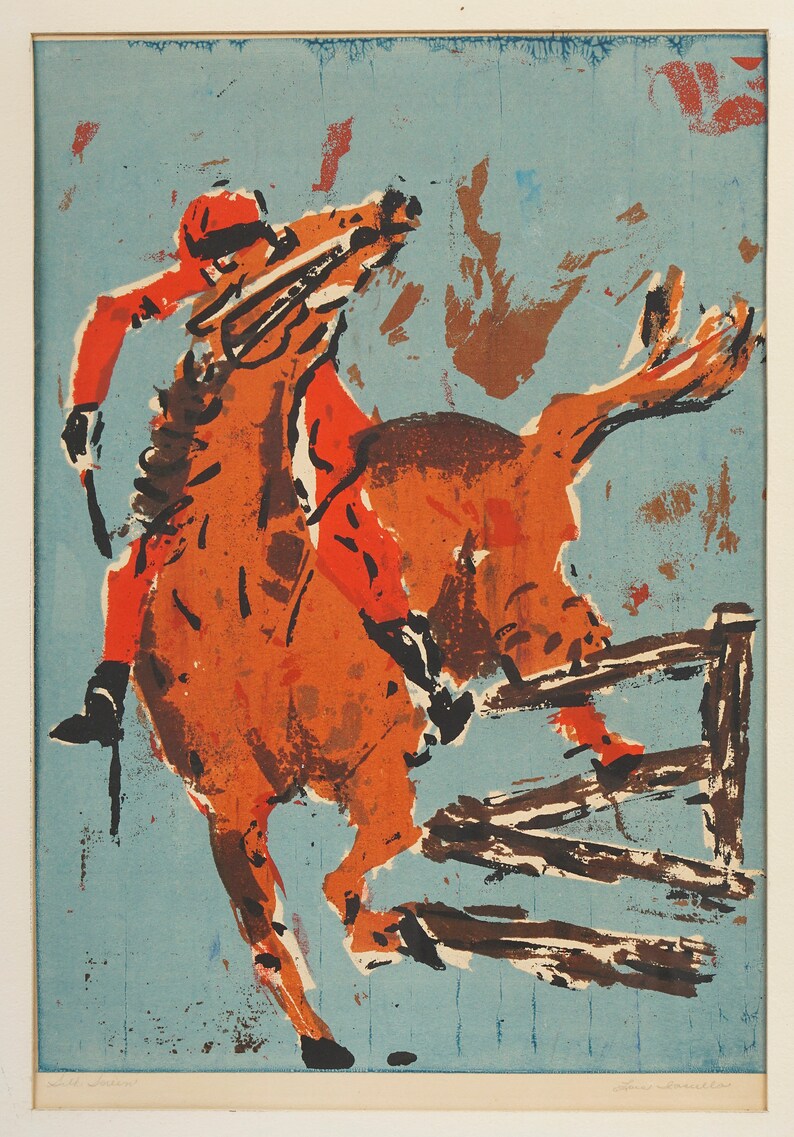 Mid Century Lithograph on Paper Mid Century Modern Equestrianism image 5