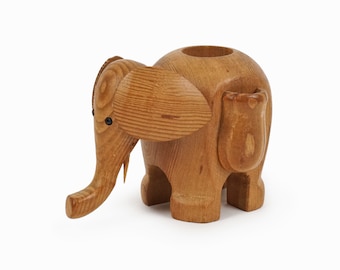 Kay Bojesen Style Elephant Teak Wood Figurine Mid Century Modern Scandinavian