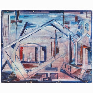 C. L. Smith Abstract Acrylic Painting on Board Vintage