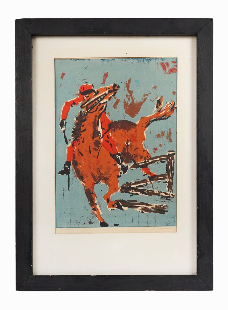 Mid Century Lithograph on Paper Mid Century Modern Equestrianism image 2