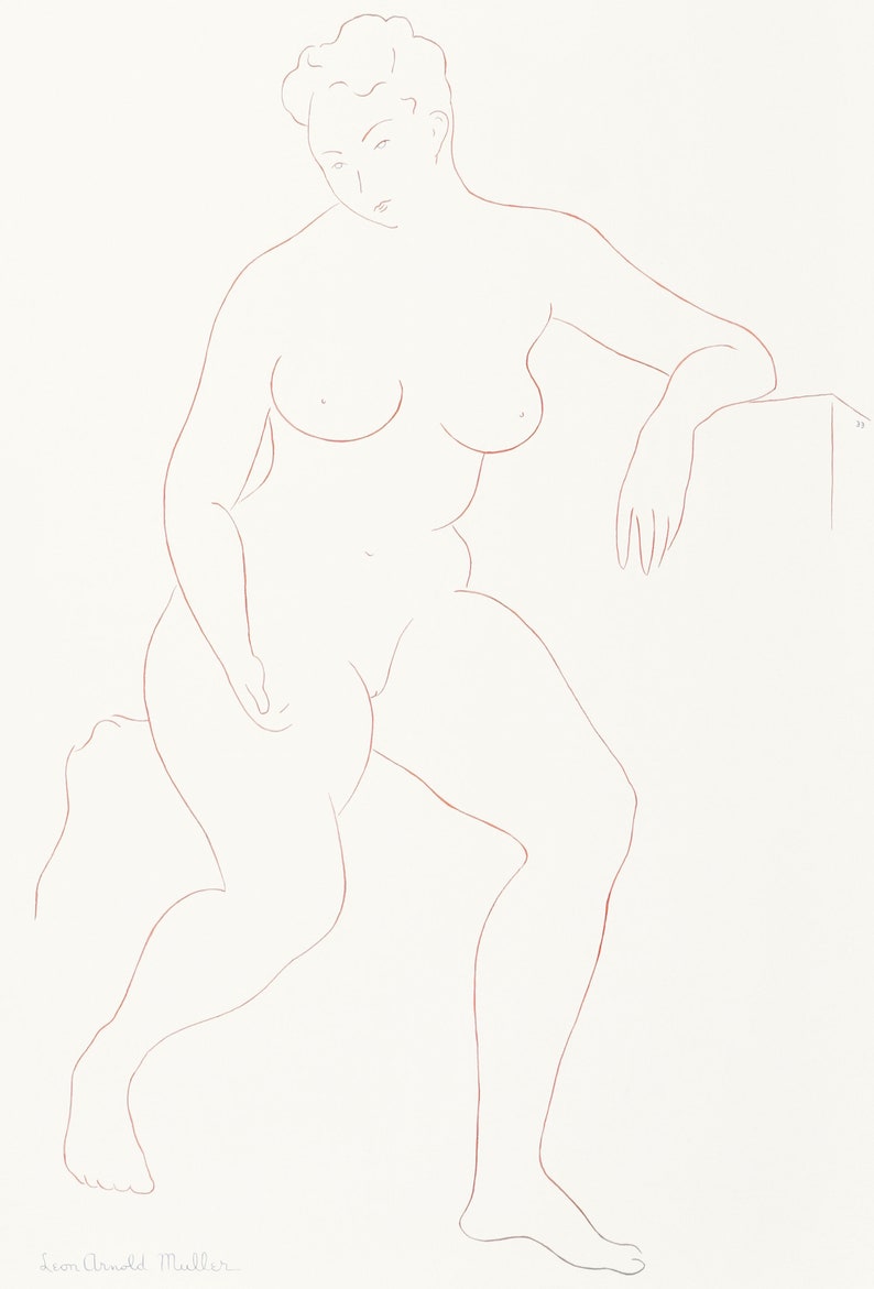 Leon Arnold Muller Line Drawing on Paper Nude Woman Henri Matisse Style image 3