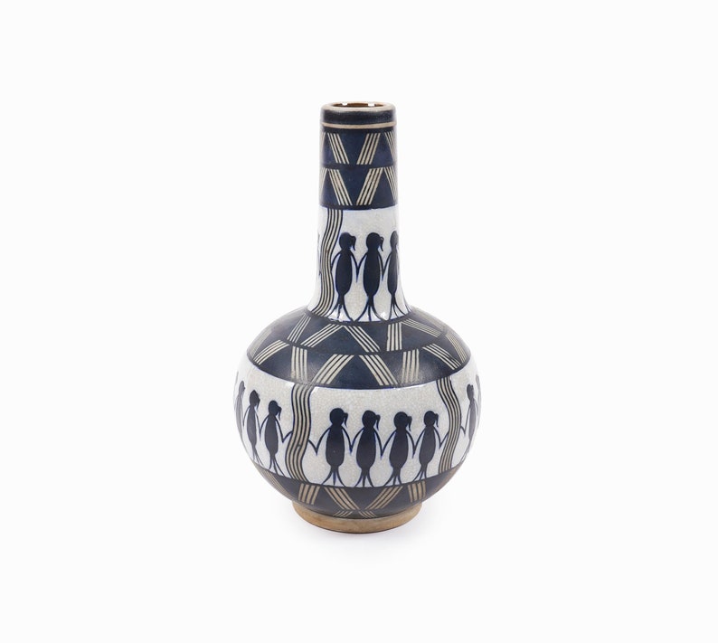 Vintage Ceramic Vase Navy Blue White image 1