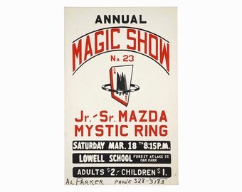 1960s Magic Show Sérigraph Poster Mazda Mystic Ring Illusionist