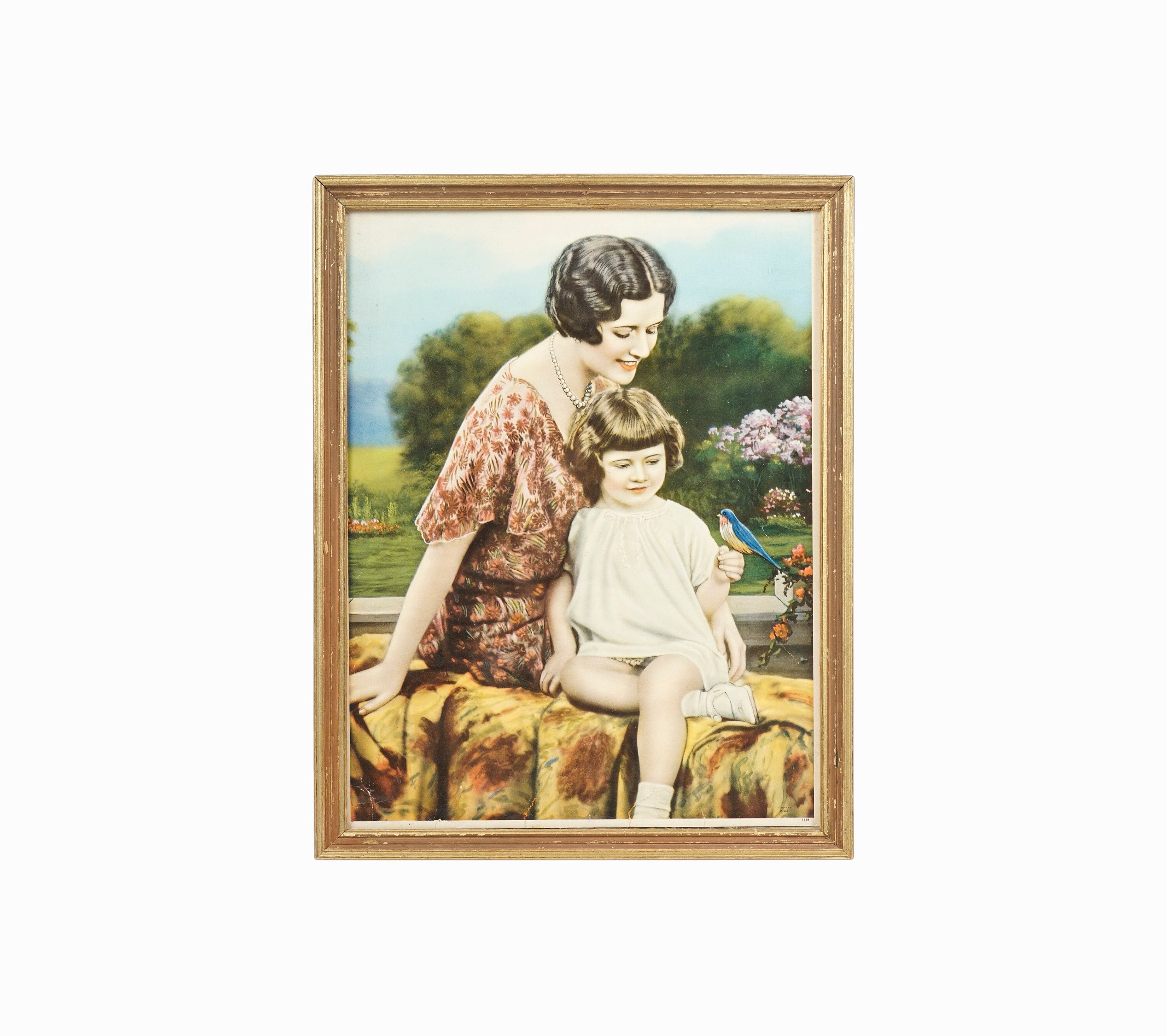 1913年 紙に描かれた女性と少女 ルリツグミ - Etsy 日本