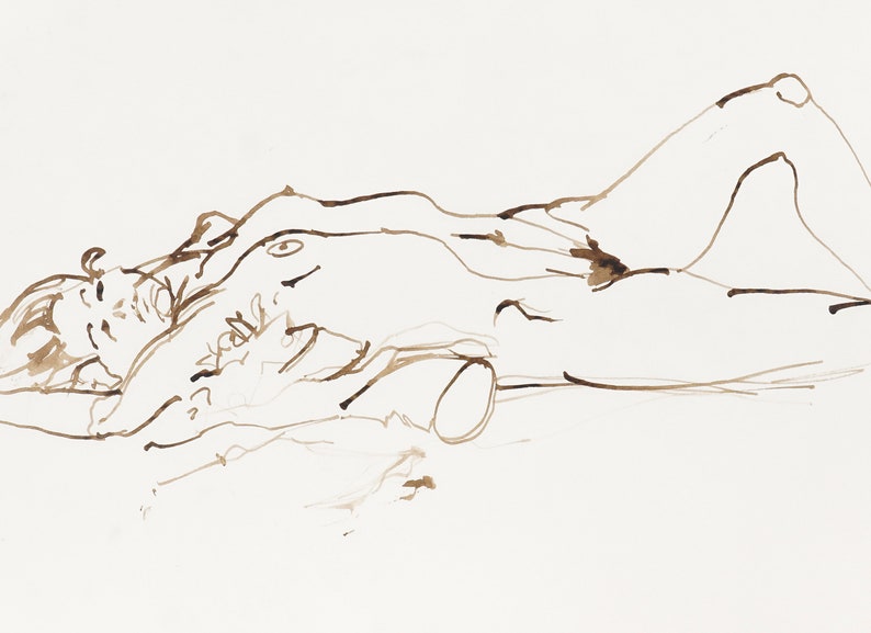 1980s John Tuska Figural Ink Drawing Nude Woman image 3