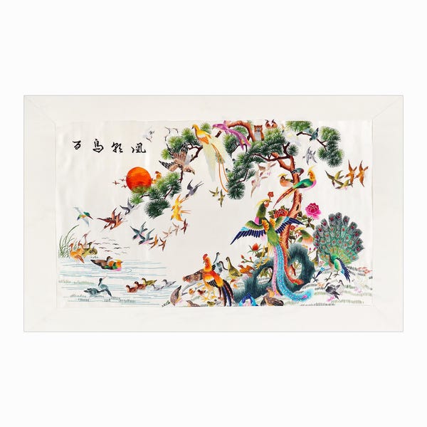 Vintage Chinese Silk Tapestry Embroidered Textile Asian Wall Art