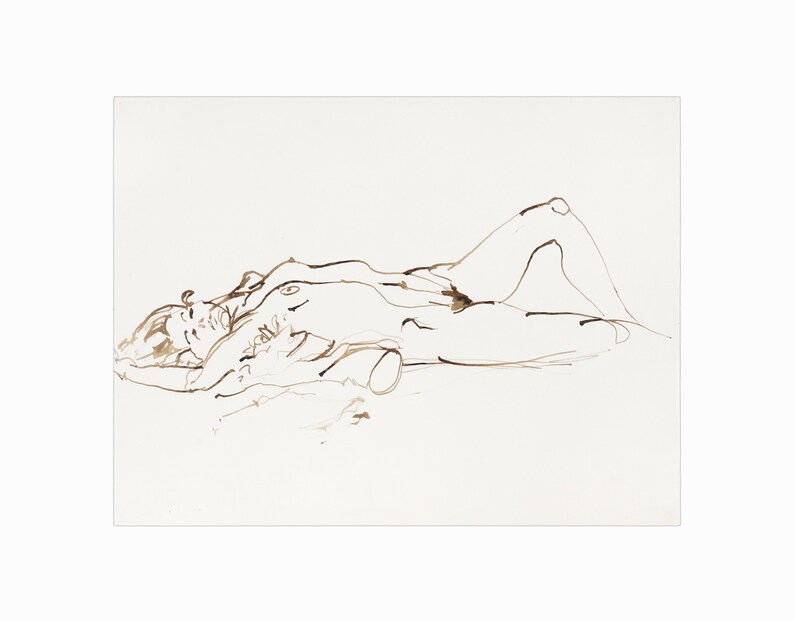 1980s John Tuska Figural Ink Drawing Nude Woman image 1