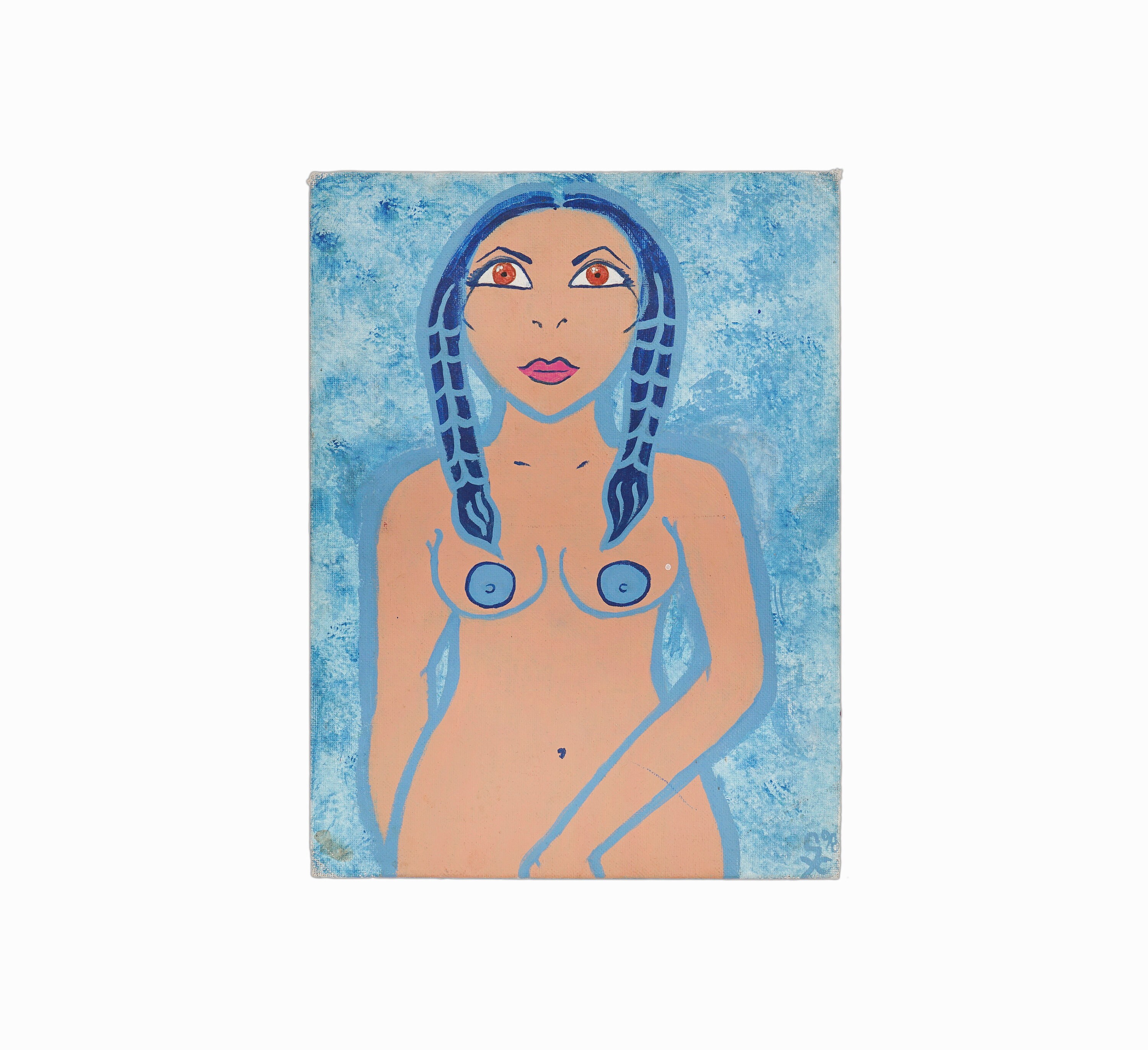 1998 Outsider Art Acrylic Painting on Canvas Panel Siren