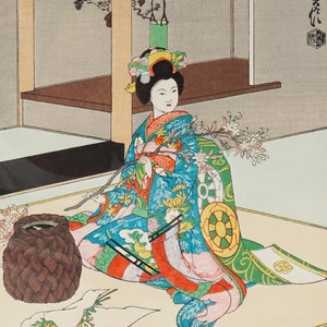 Sadanobu Hasegawa Woodblock Print Japan Maiko Girl, doing Flower Arrangement image 3