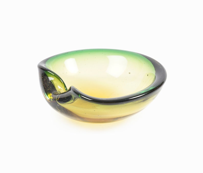 Murano Sommerso Glass Bowl Italy Green Amber Small image 1