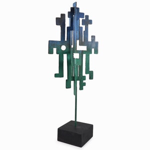 Brutalist Metal Sculpture Abstract Geometric Mid Century image 2