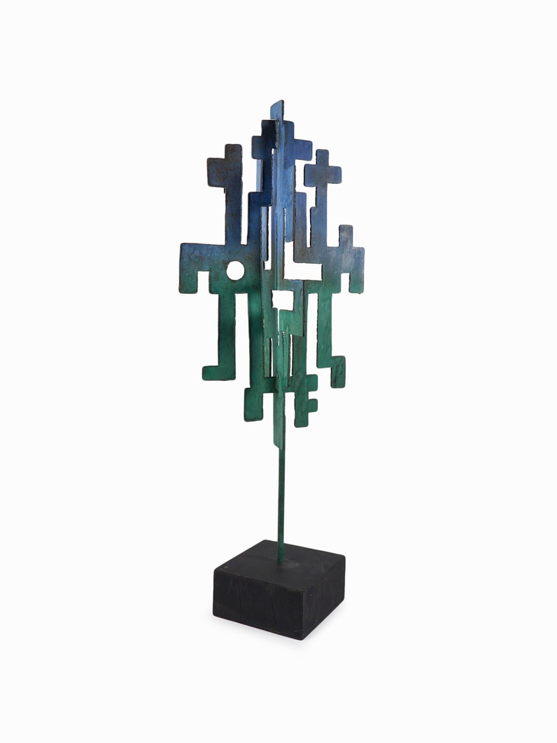 Brutalist Metal Sculpture Abstract Geometric Mid Century image 2