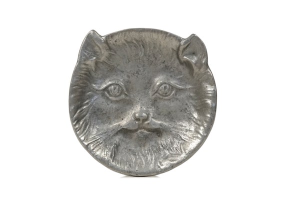 Vintage Handmade Lead Tray Cat Face